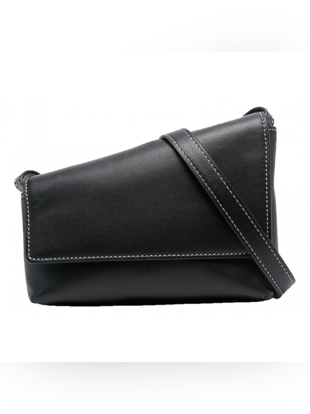 STAUD Black Leather Crossbody with Contrast Stitching